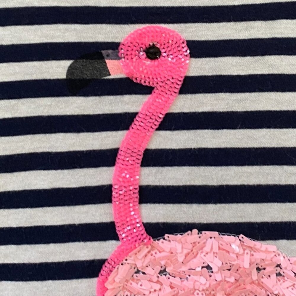 J Crew Factory Sequin Flamingo Tee Collector Striped Nautical Vacation Beach-M - Picture 4 of 11